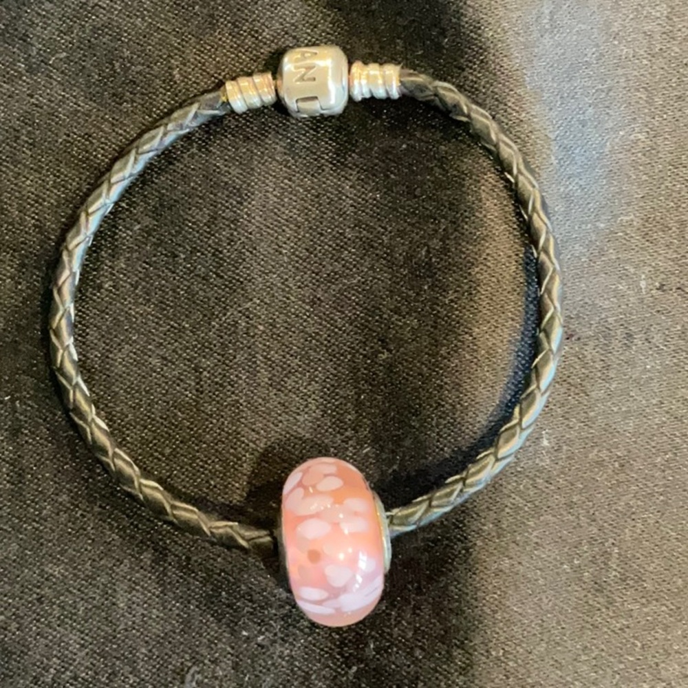 Pandora black leather bracelet